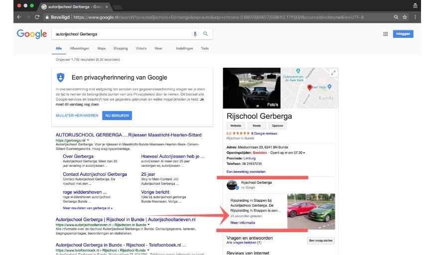 Bericht direct geplaatst op google - Webdesign Valkenburg- Sitescoach
