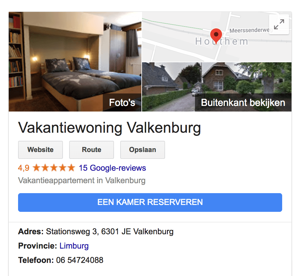 Google Mijn Bedrijf Vakantiewoning valkenburg